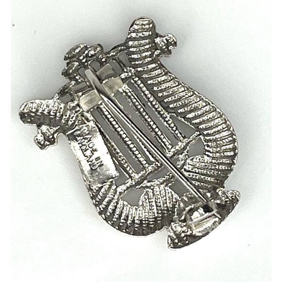 Silver Lyre Harp Brooch Pin / Pendant Made England Signed 50s English Vintage - Picture 2 of 6